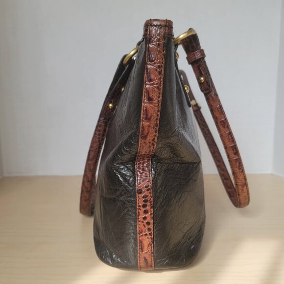 Brahmin Medium Arno Tuscan Black Brown Leather Shoulder Bag Tote - Picture 3 of 16